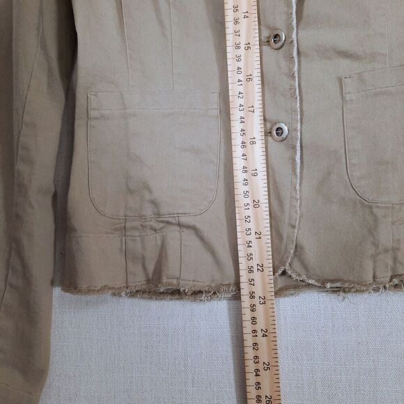 Margaret O’Leary Khaki Lapel Blazer Jacket Size Small Pleated Cotton Canvas Y2K - Picture 13 of 16